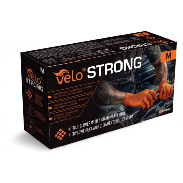 VELO STRONG narančaste nitrilne rukavice s teksturom dijamanta | M