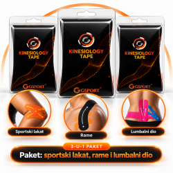 GSPORT paket triju setova bež kinezioloških traka za vratne mišiće, teniski lakat i lumbalni dio