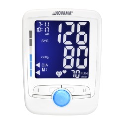 NOVAMA COMFORT+ AF – prednji prikaz tlakomjera za nadlakticu s osvijetljenim zaslonom
