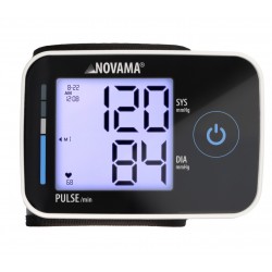 NOVAMA WRISTPRIME BLACK – prednji prikaz crnog tlakomjera za zapešće s osvijetljenim zaslonom