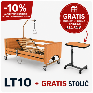 Električni bolnički ležaj LT10 podesiv po visini + GRATIS podesivi stolić za hranjenje