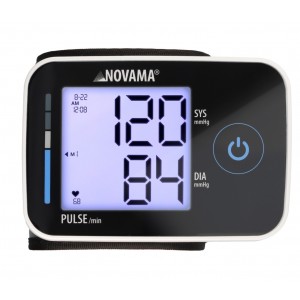 NOVAMA WRISTPRIME BLACK – prednji prikaz crnog tlakomjera za zapešće s osvijetljenim zaslonom