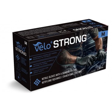 VELO STRONG crne nitrilne rukavice s teksturom dijamanta | Veličina S, M, L, XL i XXL