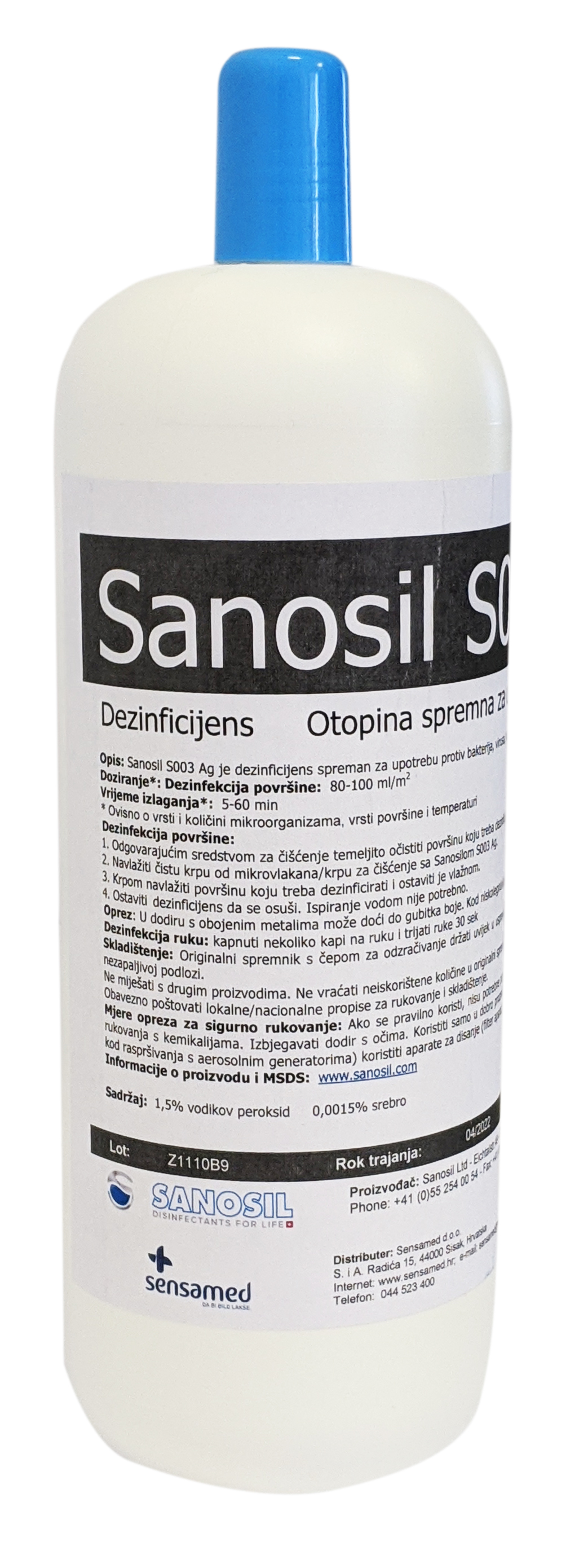 Sanosil S003 sredstvo za dezinfekciju površina i ruku - pakovanje 1 litra
