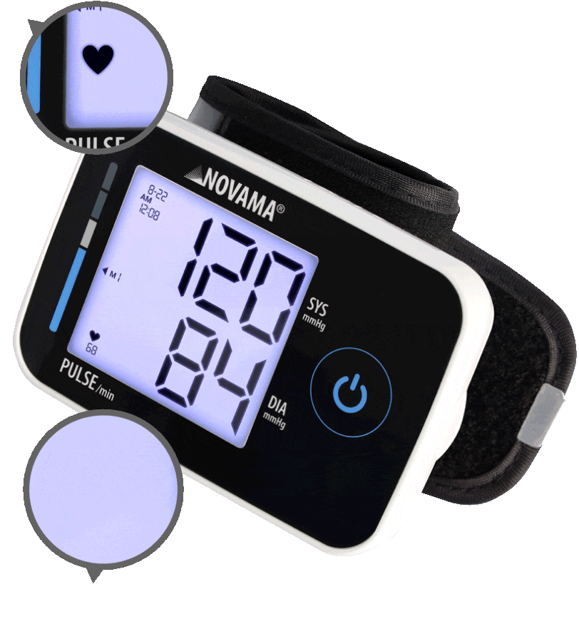 NOVAMA WRISTPRIME BLACK – animirani prikaz mjerenja krvnog tlaka i pulsa